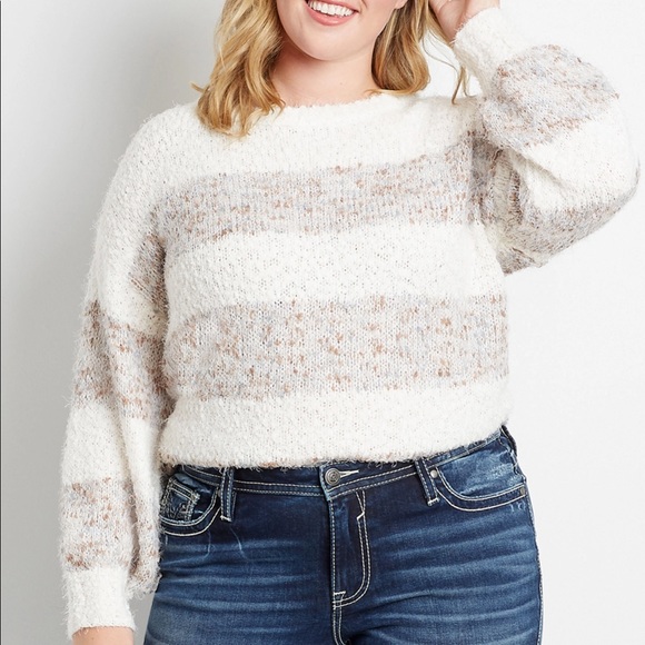 Plus 3X Stripe Cozy Lantern Sleeve Pullover - Picture 3 of 12